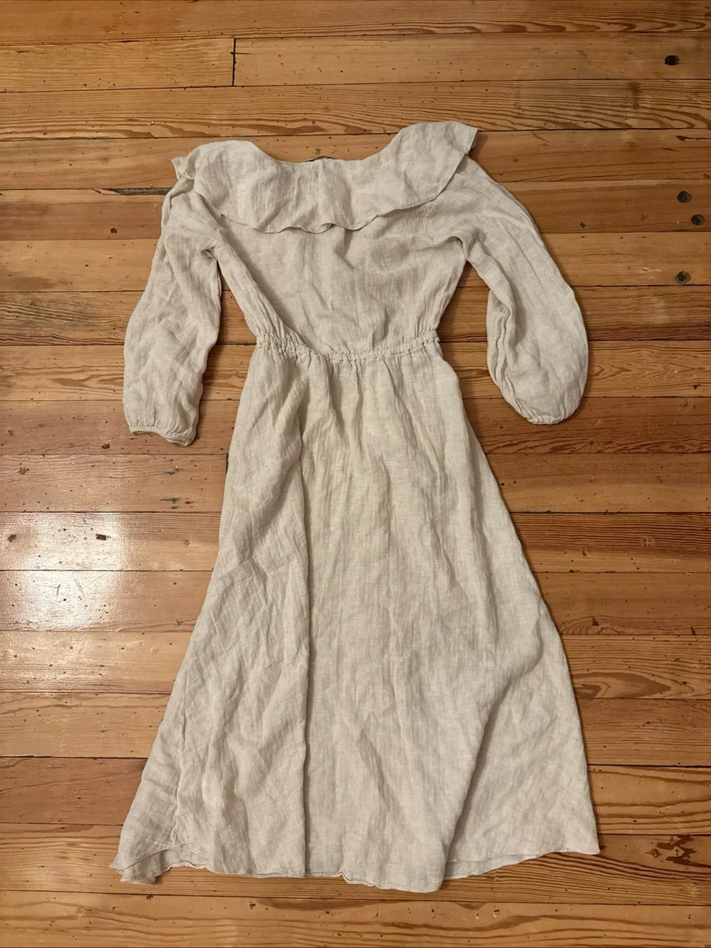 MADEWELL Women Size XS Linen Cotton Ruffle Neck Midi Dress